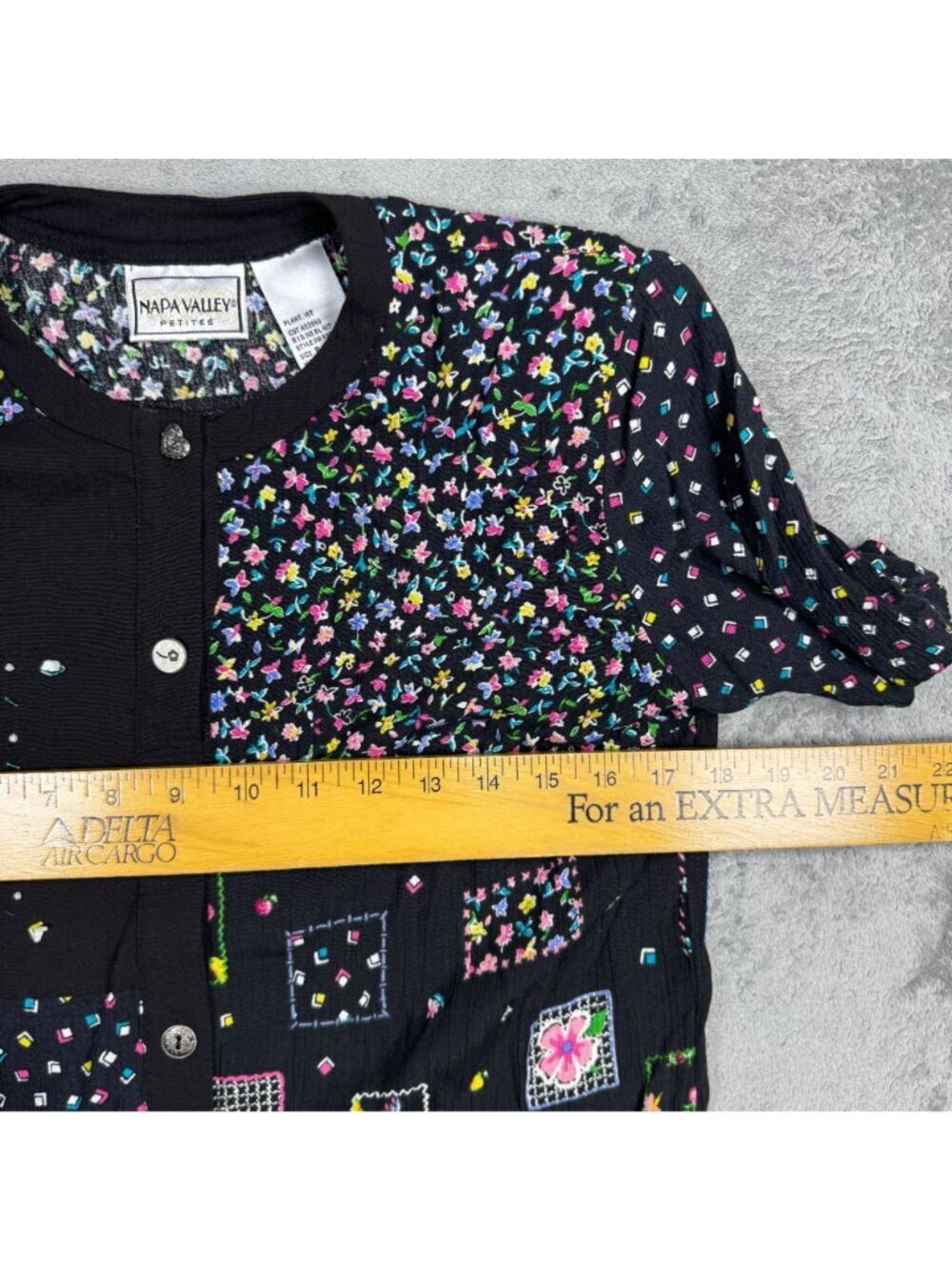 Y2K Floral Beaded Patchwork Cottagecore Button Blouse Grandma Chic Rayon Shirt - Picture 9 of 9